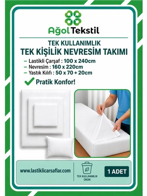 Tek Kullanımlık Nevresim Seti Tek Kişilik (1 Lastikli Çarşaf + 1 Yorgan Kılıfı + 1 Yastık Kılıfı)