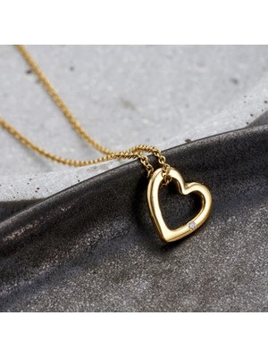 kuyumcudan 0.01 Ct Pırlanta Taşlı 925 Ayar Gümüş Kalp Kolye