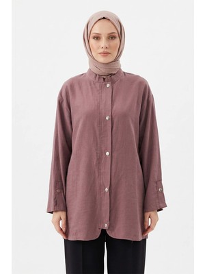 Lale Butik Önü Fermuar ve Çıtçıt Detay Kap Ceket 4445 Mürdüm