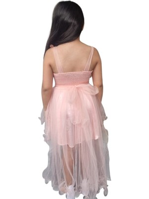 Ahsenim Bebe Çiçekli Kuyruklu Misinalı Abiye Elbise 4-8 Yaş