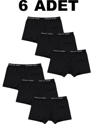 Erdenay Tekstil Pamuklu Likralı Erkek Çocuk Boxer 6'lı Paket - Siyah