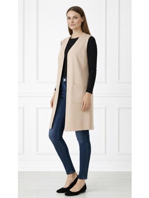 Mavimoure Kadın Anne Uzun Ince Düğmeli Cepli Penye Yelek