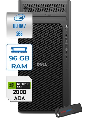 Dell Pro Max Tower T2 Intel Core Ultra 7 265 5.3 Ghz 96GB Ddr5 2tb SSD Windows 11 Pro Nvidia Rtx A2000 Ada 16GB Gddr7 Iş Istasyonu FCT22502652000P27 + Zetta Flash Bellek