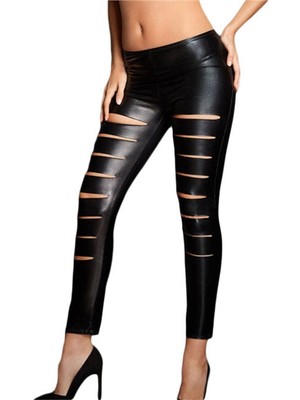 B101289 Yırtık Deri Tayt Görünümlü Lame Tayt