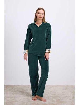 Uzun Kollu Kadife Sweatshirt ve Pantolon Pijama Takımı