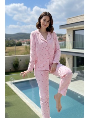 Remsa Kadın Kalp Desenli Suprem Pijama Takımı 0001 PEMBE12