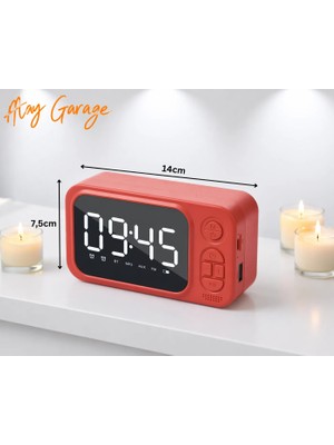 Atay Garage Masa Saati Bluetooth Hoparlör Saatli Alarm  – Kablosuz Hoparlör | LED Ekran, Tf Kart Çocuk Odası Yatak Odası Oturma Odası