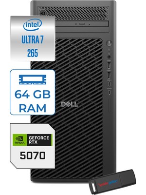 Dell Pro Max Tower T2 Intel Core Ultra 7 265 5.3 Ghz 64GB Ddr5 8tb SSD Windows 11 Pro Geforce Rtx 5070 12GB Gddr7 Iş Istasyonu FCT22502655070P18 + Zetta Flash Bellek