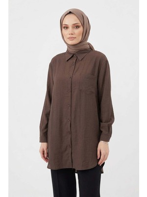 Lale Butik Lyocell Gömlek Tunik 4373 Kahverengi