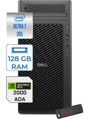 Dell Pro Max Tower T2 Intel Core Ultra 7 265 5.3 Ghz 128GB Ddr5 6tb SSD Windows 11 Pro Nvidia Rtx A2000 Ada 16GB Gddr7 Iş Istasyonu FCT22502652000P35 + Zetta Flash Bellek