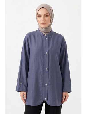 Lale Butik Önü Fermuar ve Çıtçıt Detay Kap Ceket 4445 Indigo