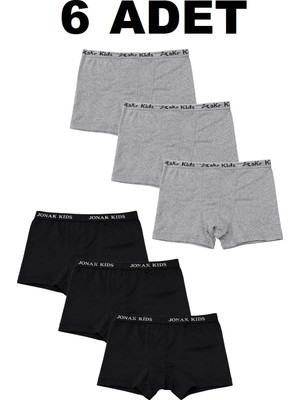 Erdenay Tekstil Pamuklu Likralı Erkek Çocuk Boxer 6'lı Paket - Siyah & Gri