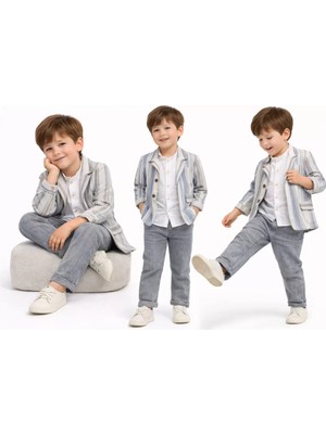 1-5 Yaş Müslin Gömlekli Keten 3 Parça Çocuk Takımı