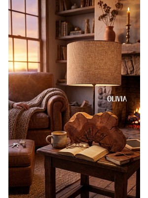 Nart Handicraft Zeytin Ağacı Kütük Abajur | Doğal Ahşap Okuma Lambası | Rustik Masaüstü Aydınlatma | Olivia