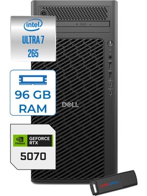 Dell Pro Max Tower T2 Intel Core Ultra 7 265 5.3 Ghz 96GB Ddr5 512GB SSD Windows 11 Pro Geforce Rtx 5070 12GB Gddr7 Iş Istasyonu FCT22502655070P25 + Zetta Flash Bellek
