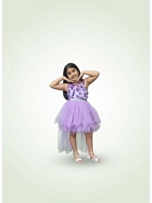 Ahsenim Bebe Çiçekli Kuyruklu Misinalı Abiye Elbise 4-8 Yaş