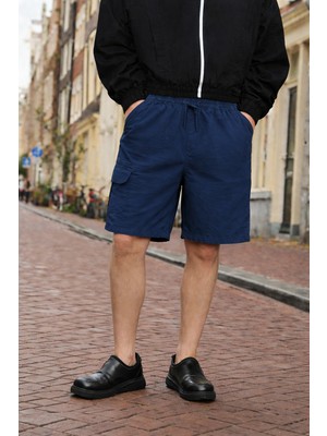 Damga Erkek Premium Jogger Relax Fit Lacivert Keten Şort