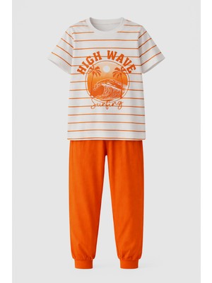 Remsa Erkek Çocuk Pamuk Penye Pijama Takımı 4277 Turuncu