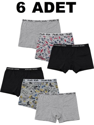 Erdenay Tekstil Pamuklu Likralı Erkek Çocuk Boxer 6'lı Paket - Karışık Renkli
