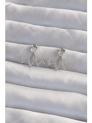 Lims Store Pirinç Gümüş Renk Zirkon Taşlı Zikzak Küpe
