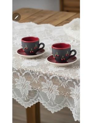 Areste Kiraz Motifli Türk Kahve Fincanı 2 Li Takım