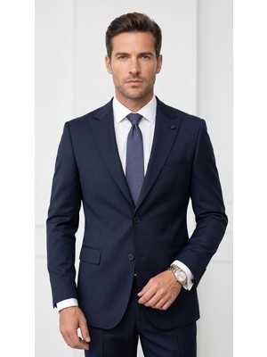 Plus Scorpion CK125 Erkek Blazer Ceket Twill Puntolu Kırlangıç Yaka 2 Düğmeli Çift Yırtmaçlı Slim Fit