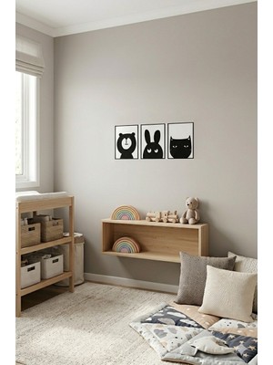 Sevimli Hayvanlar 3'lü Duvar Dekoru Tablo Seti