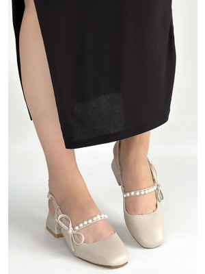 Erbilden Ceyda Bej Cilt Topuklu Ayakkabı