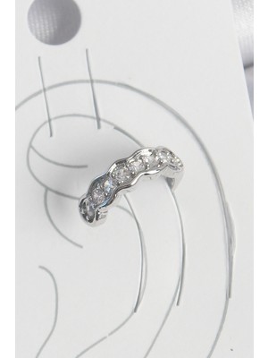 Lims Store Pirinç Gümüş Renk Zirkon Taşlı Kıkırdak Model Kadın Küpe