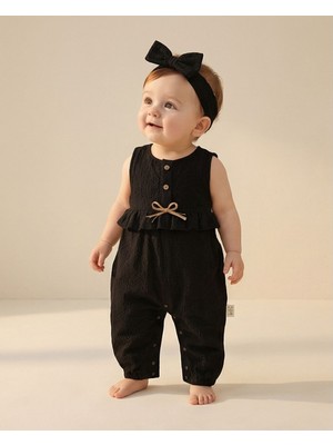 Eylo Bebe Top Düğmeli Bandanalı Kız Bebek Tulum