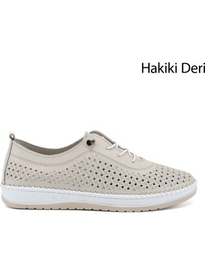 Gönderi(r) Kadın Bej  Bağcıklı Hakiki Deri Comfort Ayakkabı