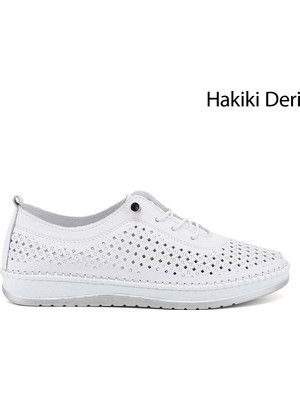 Gönderi(r) Kadın Beyaz  Bağcıklı Hakiki Deri Comfort Ayakkabı