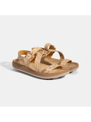 Desa Kadın Bej Baskılı Dolgu Topuklu Deri Sandalet