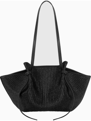 Yuzefi Mochi Siyah Örgü Raffia Lüks El Işçiliği Tote Çanta