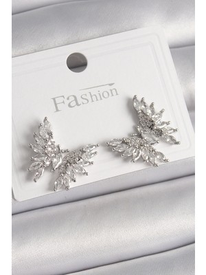 Lims Store Pirinç Gümüş Renk Zirkon Taşlı Kelebek Model Kadın Küpe