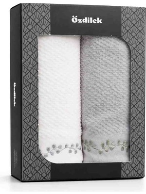 Özdilek 2’li El Yüz Havlu Seti %100 Pamuk | Ultra Yumuşak | Yüksek Su Emicilik | Şık Hediye Kutulu | Gri Beyaz