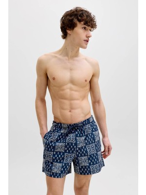 Jack & Jones Jpstmauı Shell Desenli Erkek Deniz Şortu Regular Fit Rahat