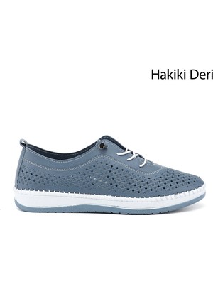 Gönderi(r) Kadın Mavi  Bağcıklı Hakiki Deri Comfort Ayakkabı
