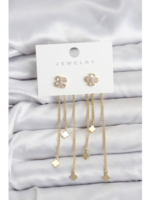 Lims Store Pirinç Gold Renk Yonca Model Sallantılı Kadın Küpe