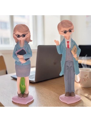 Elifeshop Lüks Polyester Öğretmen Biblo 2’li Set 20 cm Dekoratif Reçine Heykel Okul Dershane Öğretmen Hediyesi