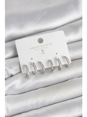 Lims Store Gümüş Renk Pirinç Zirkon Taşlı Kadın Küpe