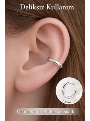 Sacce Scarves & Accessories Gümüş Renkli Minimal Sıkıştırmalı Kıkırdak Küpe