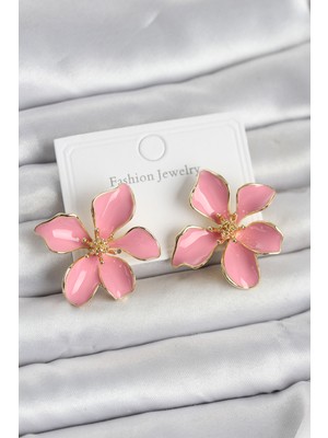 Lims Store Pembe Mineli Çiçek Model Pirinç Kadın Küpe