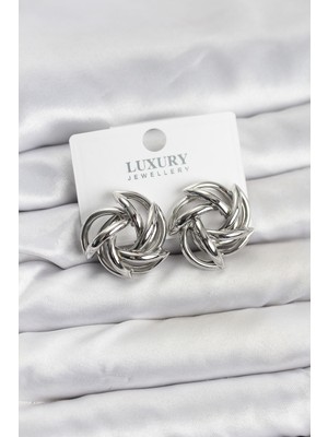 Lims Store Gümüş Renk Pirinç Keskin Sarmal Model Kadın Küpe