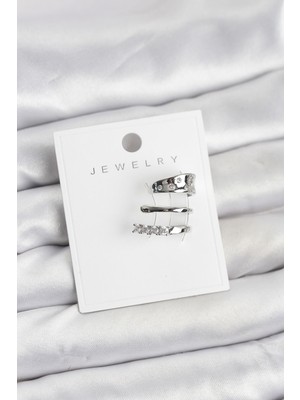 Lims Store Gümüş Renk Zirkon Taşlı Pirinç Kıkırdak Küpe