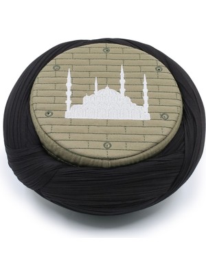 Sarıkhane Cami Sarığı – Siyah Kumaş – Yeşil Takke – Çapraz Sarım – Cami Nakışlı – 7 Metre