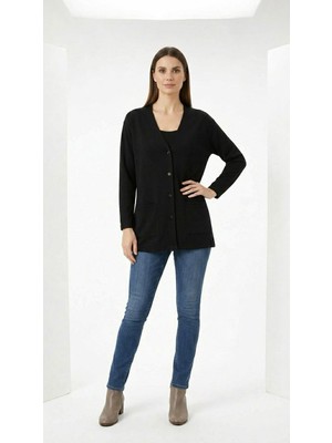 Mavimoure Kadın Anne Ince Penye Mevsimlik Kısa Model Cepli Önü Düğmeli Ceket Kısa Hırka