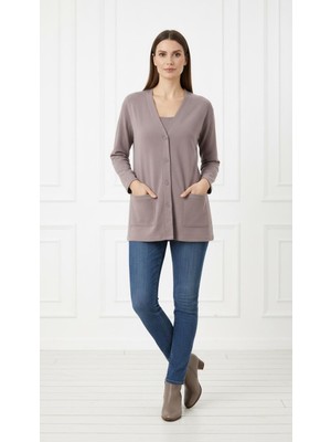 Mavimoure Kadın Anne Ince Penye Mevsimlik Kısa Model Cepli Önü Düğmeli Ceket Kısa Hırka