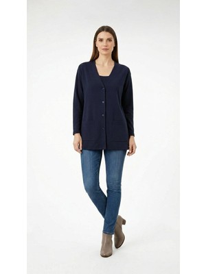 Mavimoure Kadın Anne Ince Penye Mevsimlik Kısa Model Cepli Önü Düğmeli Ceket Kısa Hırka