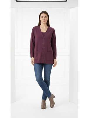 Mavimoure Kadın Anne Ince Penye Mevsimlik Kısa Model Cepli Önü Düğmeli Ceket Kısa Hırka